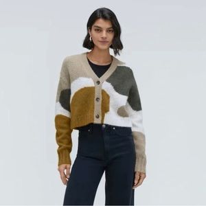 Everlane Alpaca V-Neck Cropped Cardigan in Neutral Camo